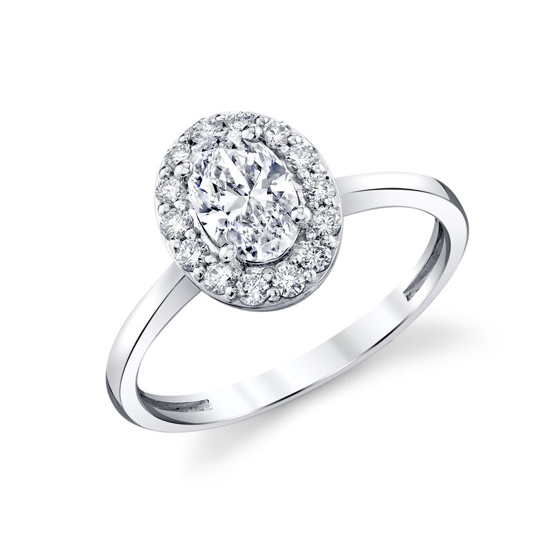 Oval Natural Diamond 1ctw. Halo Engagement Ring in 14k White Gold image number null